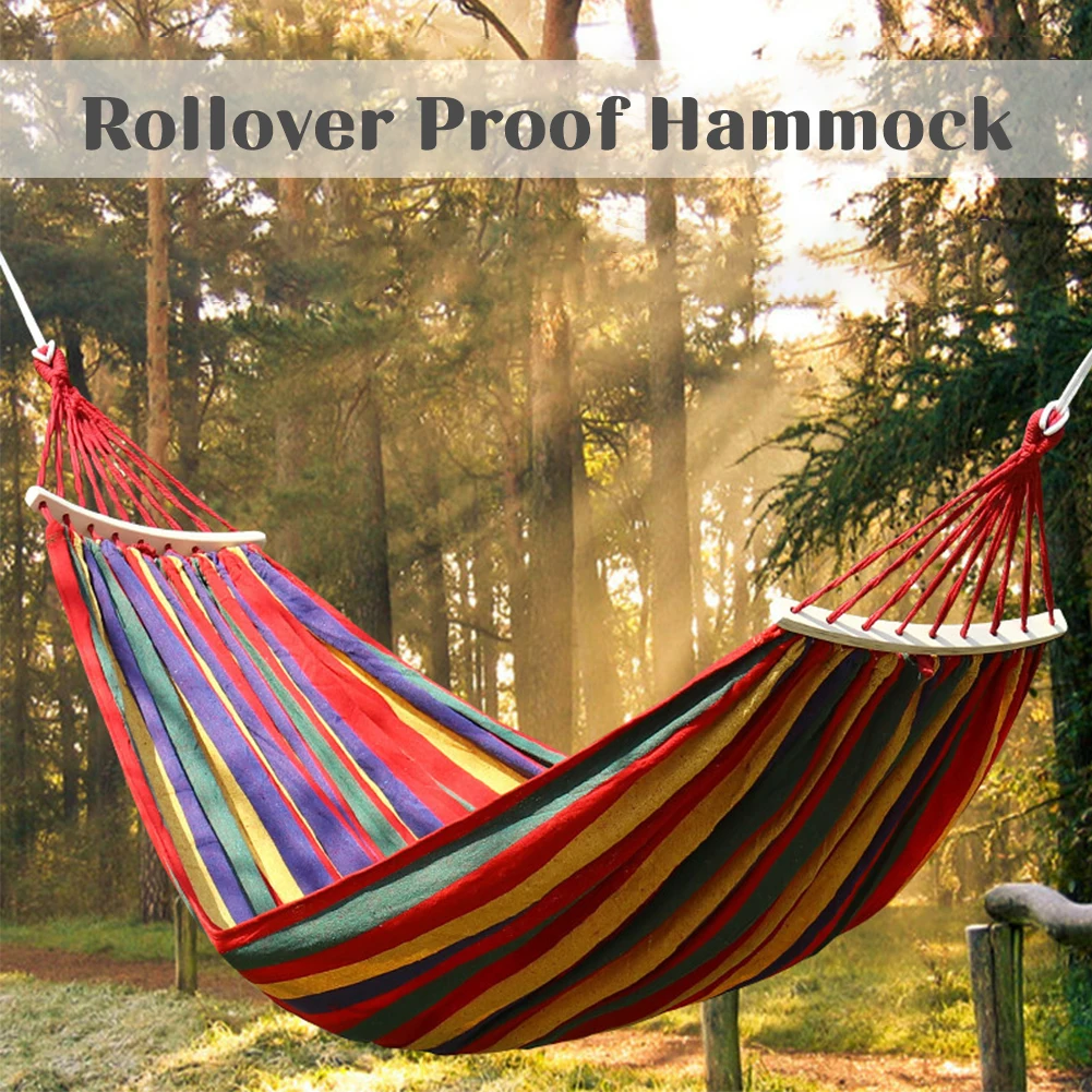 

Outdoor Portable Hanging Hammock Single Double Camping Swing Chair Thick Canvas Bed Hammocks 350KG Load with Straps Carrying Bag