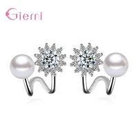 fashion trendy simulated pearl earrings for women girl cubic zirconia ear clips earring 925 sterling silver rhinestone jewelry