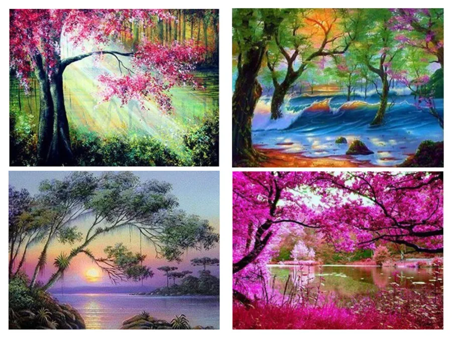 Алмазная живопись сделай сам пейзаж цветение персика дерево вышивка крестиком