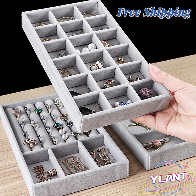 

Fashion Portable Velvet Jewelry Storage Tray Ring Necklace Display Organizer Box Earring Jewelry Showcase Drawer Storage 1/3Pcs