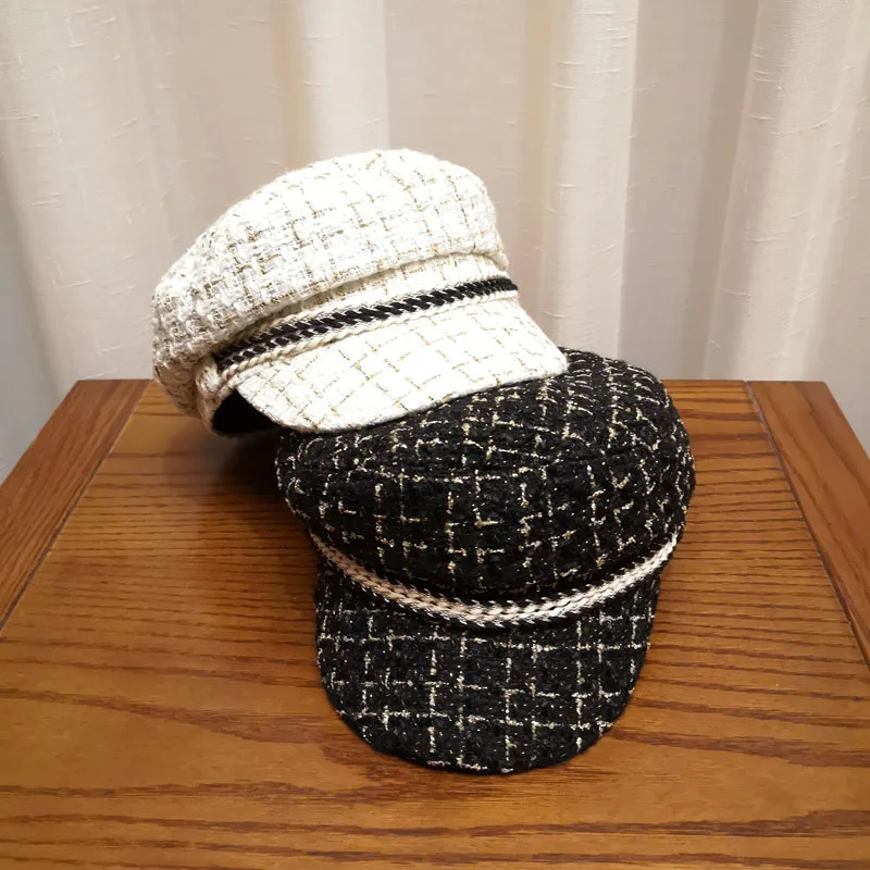 Кепка Женская твидовая в клетку модный винтажный берет стиле милитари с плоским