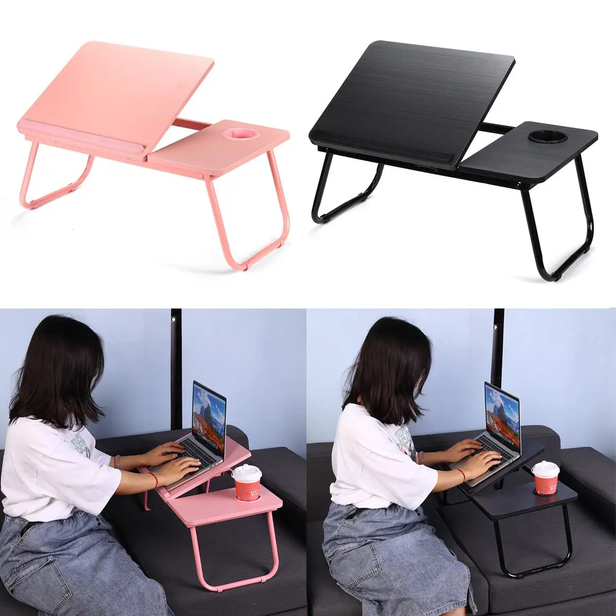 adjustable laptop table for bed sofa portable notebook tray lap tablet computer stand for eating writing reading with cup holder free global shipping