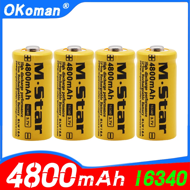 High Capacity 4800mAh Rechargeable 3.7V Li-ion 16340 Batteries CR123A Battery For LED Flashlight | Электроника