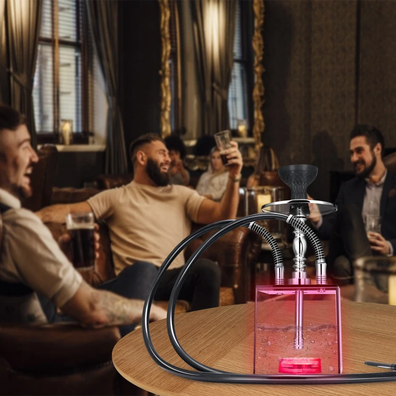

Hookah Set Premium 2 Hose Cube Hookah Complete Set with Unique Shape and Remote Control Light and Portable for Home and PartyUse