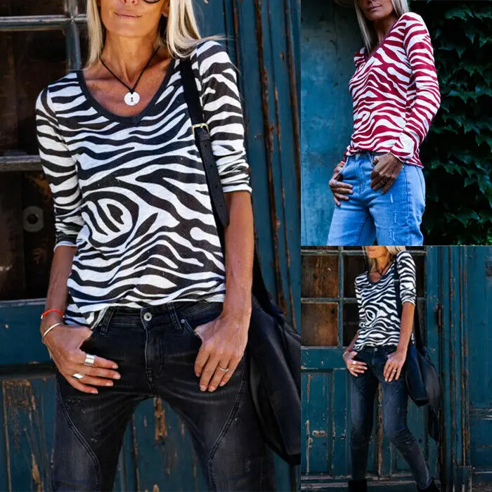 Новейший женский свободный свитер с длинным рукавом и рисунком зебры рубашка