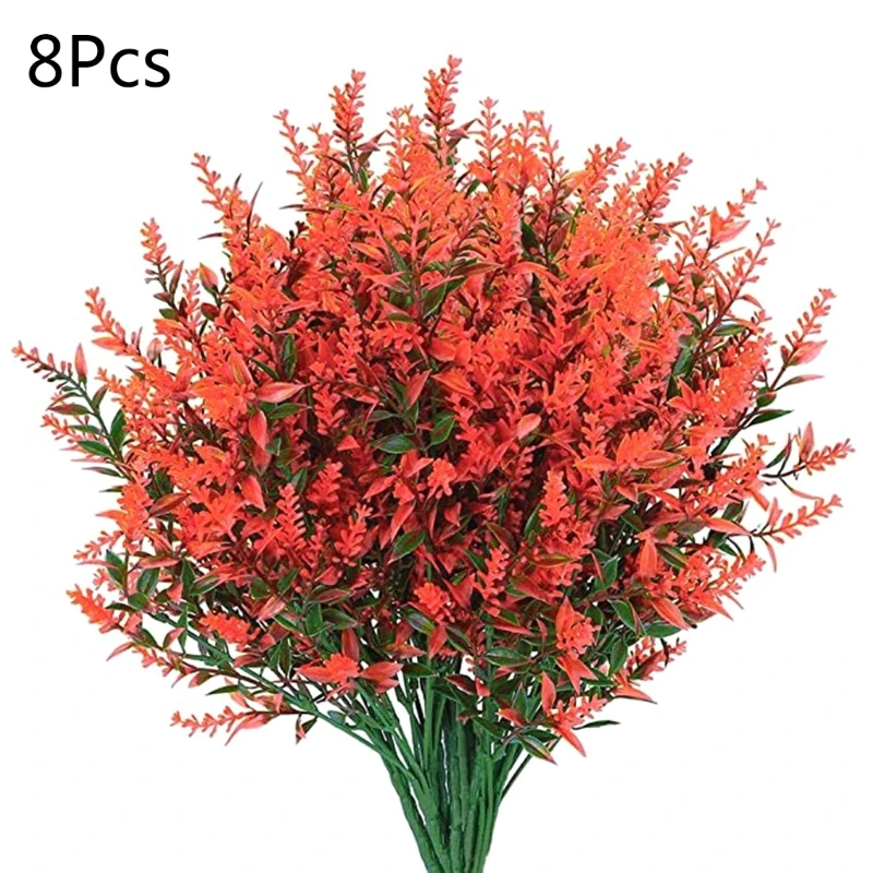 

8pcs Fake Flowers Artificial Lavender Bouquet Real Touch UV Resistant Shrubs Plants No Fade Faux Plastic Home Decor