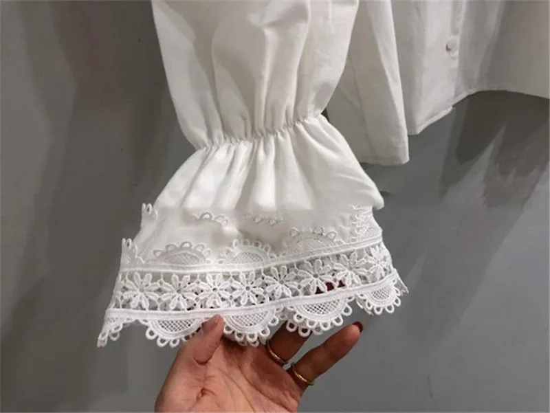 2020 весеннее Новое поступление Женская кружевная рубашка в Корейском стиле с v