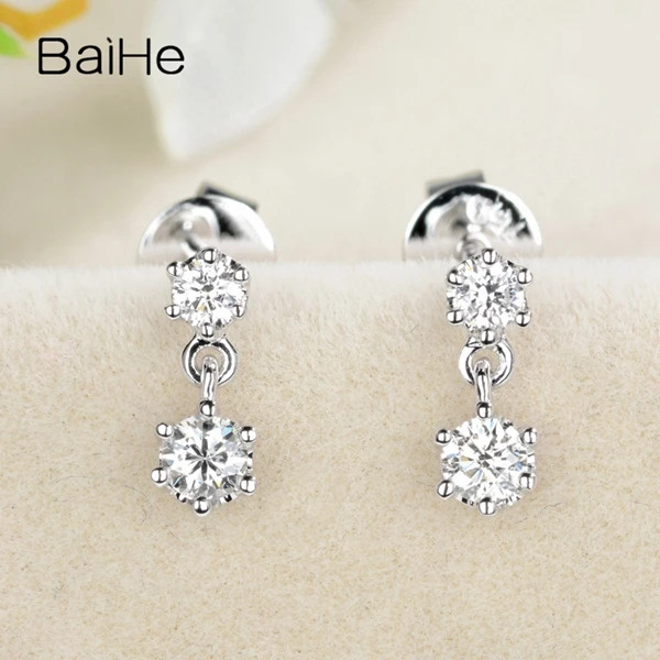 BAIHE Solid 14K белое золото 0.24ct H/SI круглая огранка натуральные бриллианты Свадебные модные ювелирные изделия серьги-гвоздики