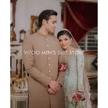 New Arab Indian Style Men Suits Slim Fit 2 Piece/Khaki Long Coat & Pants/Wedding Best Man Groom Clothing/Formal High Quality Set (4)