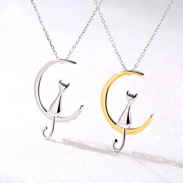 

Real 925 Sterling Silver Pendant Necklace Moon Cat Gold Colour For Women Casual Accessories Fashion 2018 Lovely Jewelry