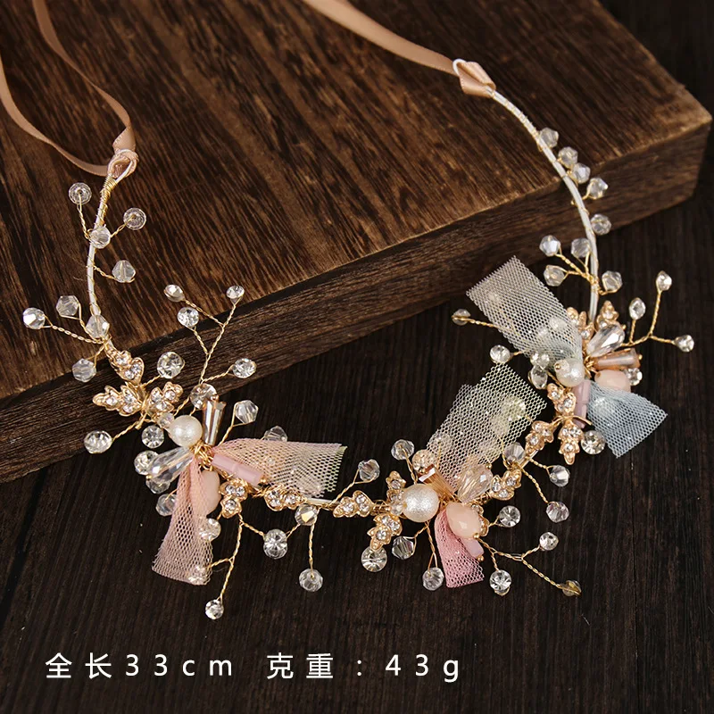 

Crystal Pearl Yarn Woven Color Headband Headband Fairy Daily Wear Princess Dress Children Headdress Hair Accessories Flower Head