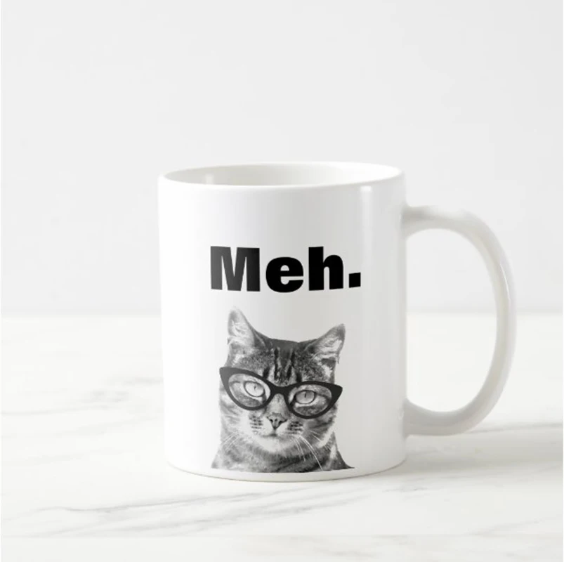 

Meh Cat 11 унций забавная кофейная белая керамическая чашка подарок