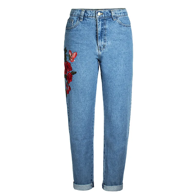 

New women s personality wind heavy embroidery jeans female trousers of tall waist straight canister