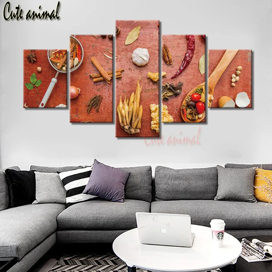 

5 Panel Kitchen spices diy diamond painting,cross stitch,5d Diamond mosaic full square round resin 3d picture diamond embroidery
