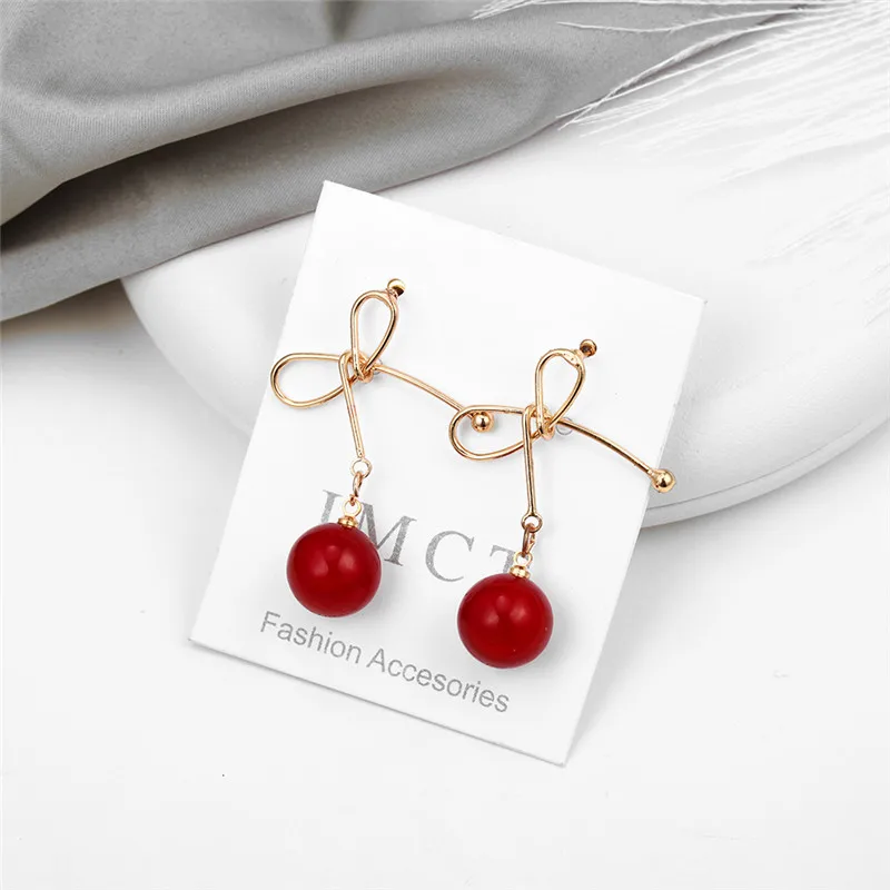 Милые простые жемчужные серьги с бантом красные белые женские элегантные