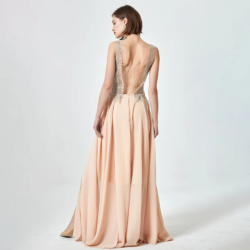 Женское вечернее платье с V-образным вырезом без рукавов аппликацией | Свадьбы и