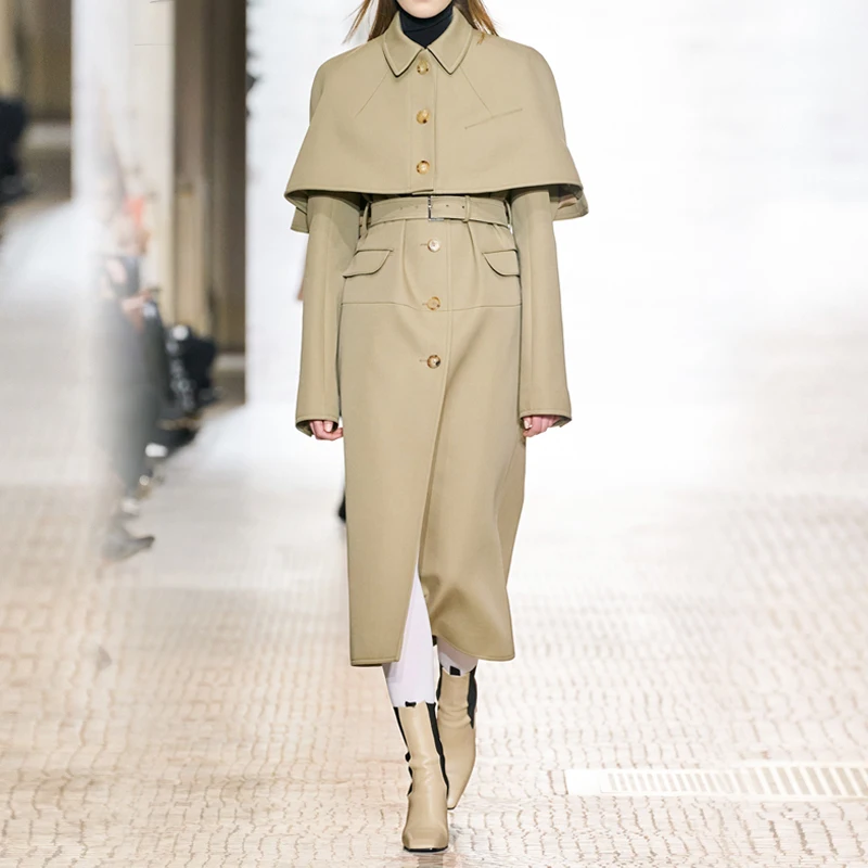 Женское зимнее пальто длинные дизайнерские куртки цвета хаки Осень-зима 2021 |