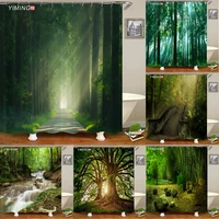 Natural Landscape Hazy Forest Printed Bathroom Shower Curtain Polyester Waterproof Curtain with Hook Home Decor Curtain