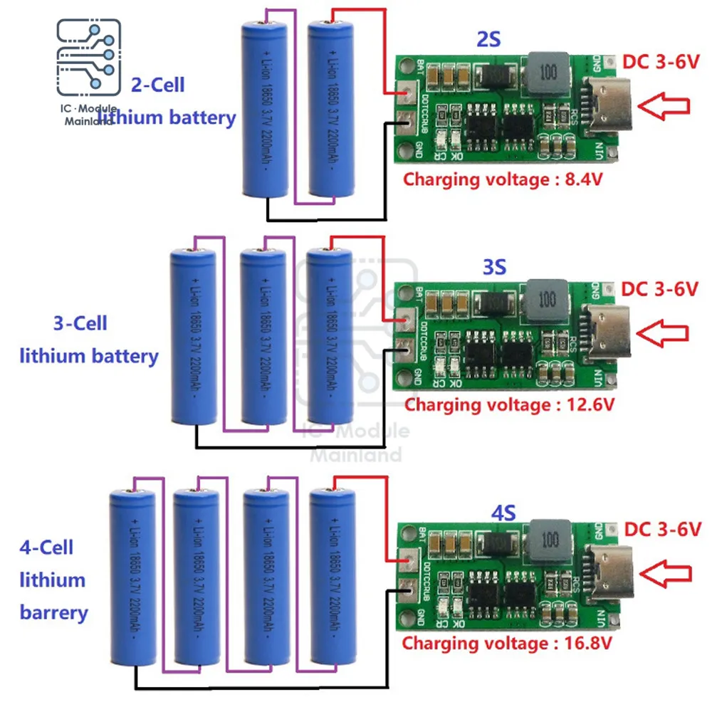 Multi Cell 2S 3S 4S Polymer Li-ion Charger Type C Step-Up Boost LiPo Polymer Li-Ion Charger 7.4V 11.1V 14.8V 18650 Lithium Cell