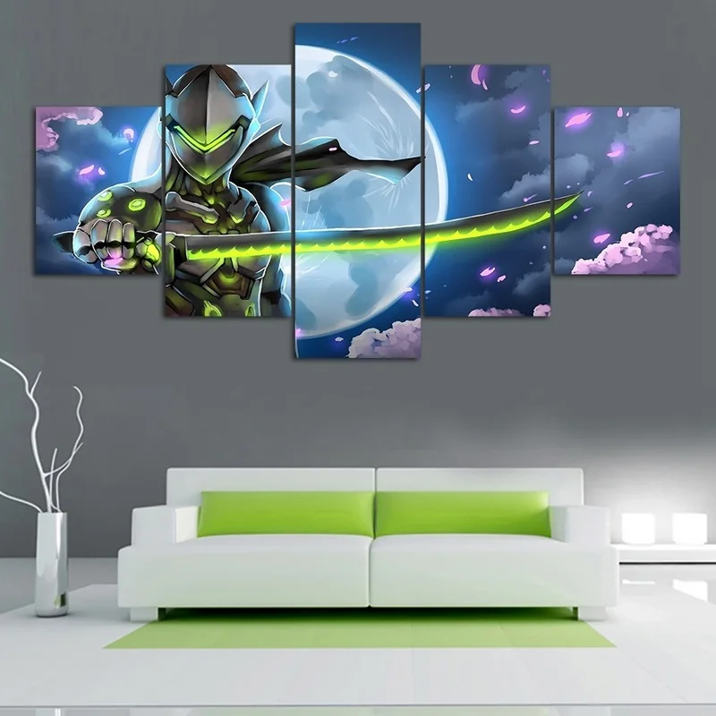 Модульная Картина на холсте 5 панелей Overwatch Genji картины Современный печатный