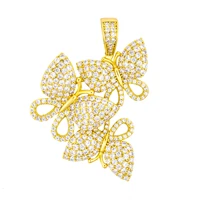 hip hop butterfly iced out pendant bling necklace rapper jewelry cubic zirconia gold sliver