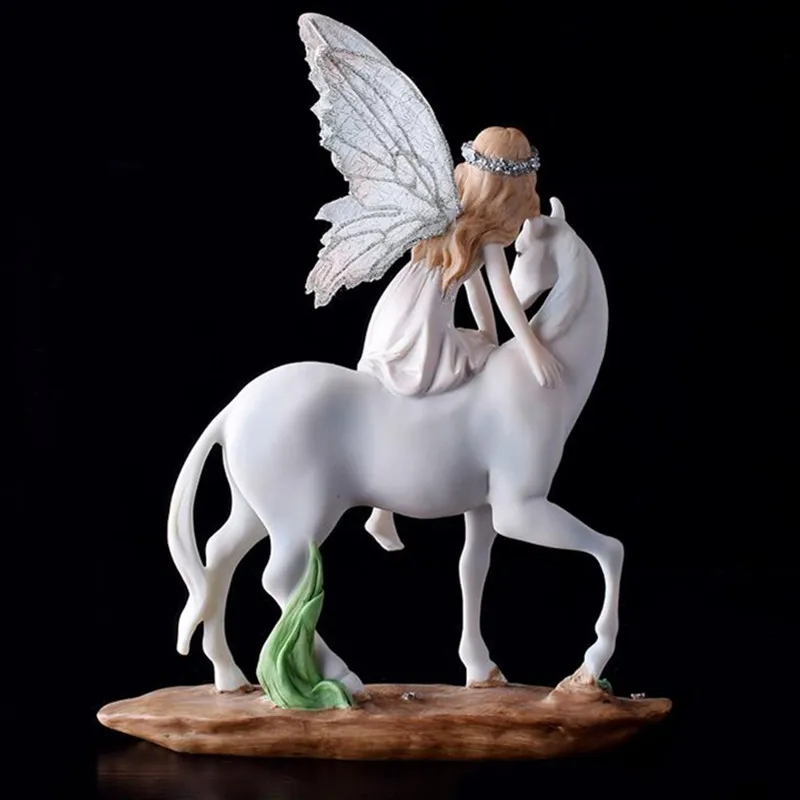 

Modern Simple Horse Riding Flower Faerie Unicorn Angel Resin Art&Craft Figurines Creative Children Bedroom Decor X3619