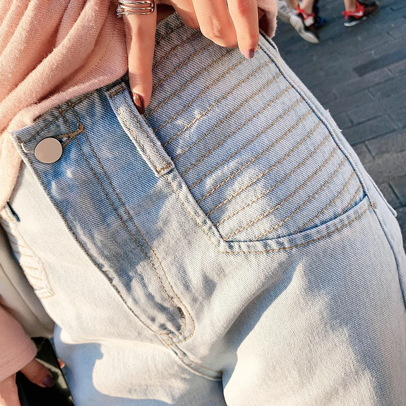 Женские джинсовые брюки с высокой талией MISHOW Свободный Прямой Повседневный