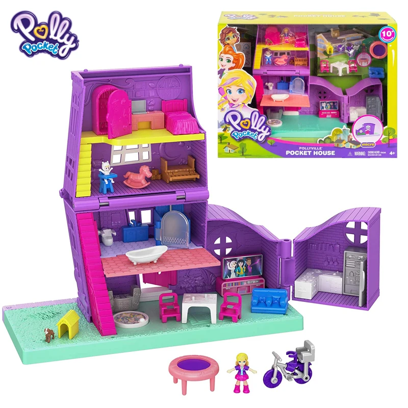 Original Polly Pocket Mini Scene Box Pollyville Pocket House Surprise Birthday Hidden World Toys for Girls Gift Doll Accessories