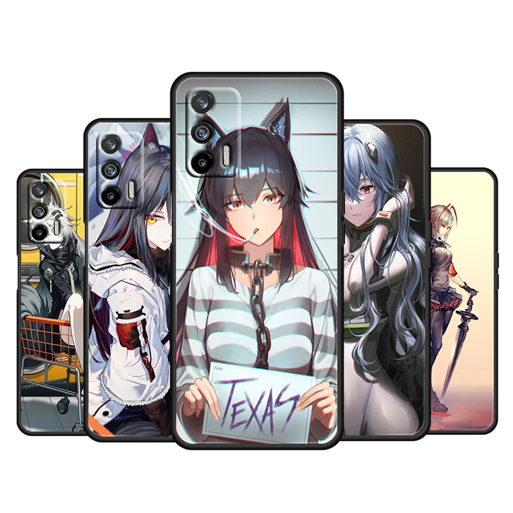 

W Arknights Girl For OPPO Realme Q3 Q2 V15 V3 X50 X7 X3 X2 XT Pro Carnival Superzoom 5G Silicone Black Phone Case