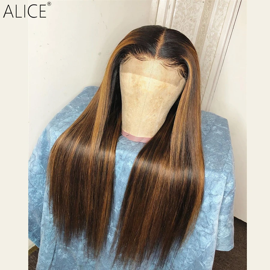 ALICE Highlight прямые T-part кружевные передние человеческие волосы парики 150% плотность