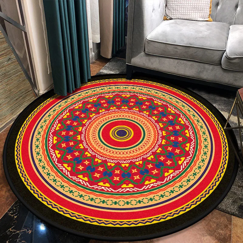 

Retro Ethnic Carpet Large Mandala Round Living Room Bedroom Area Rugs Pray Mats Non Slip Floor Mat Home Decor 60cm/80cm/100cm