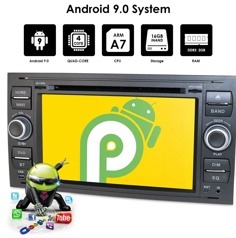 Ips DSP 2 din Android 9 автомобильный радиоприемник мультимедиа для Ford Focus 2 3 mk2 Mondeo 4 Kuga Fiesta Transit подключение S-MAXC-MAX
