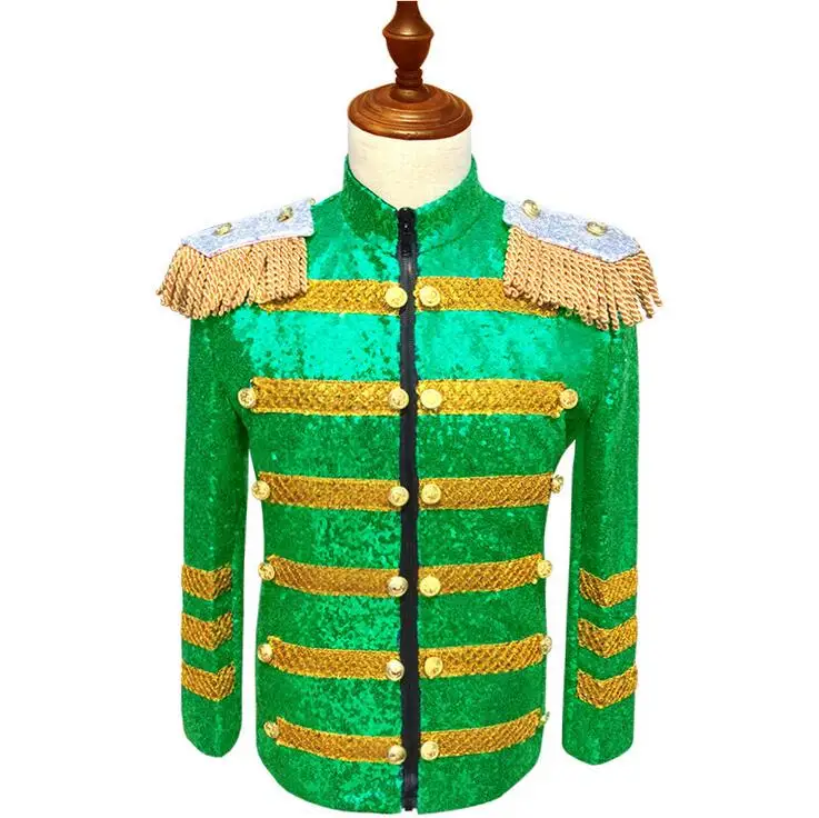 

New Court jackets Costume Male Personality Tide Stage Costume Nightclub Bar DJ Sequins Suit Coat European style Plus size S-3XL