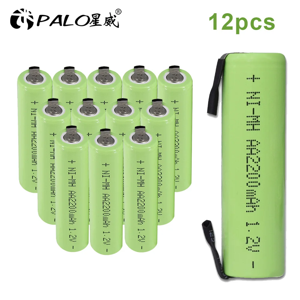 12PCS Ni-mh 1,2 V AA перезаряжаемая батарея 2200mAh nimh cell Green shell со сварочными вкладками для Электробритва Philips, зубной щетки - Цвет: 12PCS
