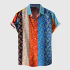 Мужские летние рубашки, в этническом стиле, с коротким рукавом и отложным воротником