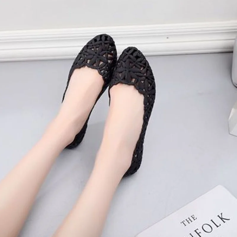 Балетки женские на плоской подошве ПВХ дышащие без застежки круглый носок легкая