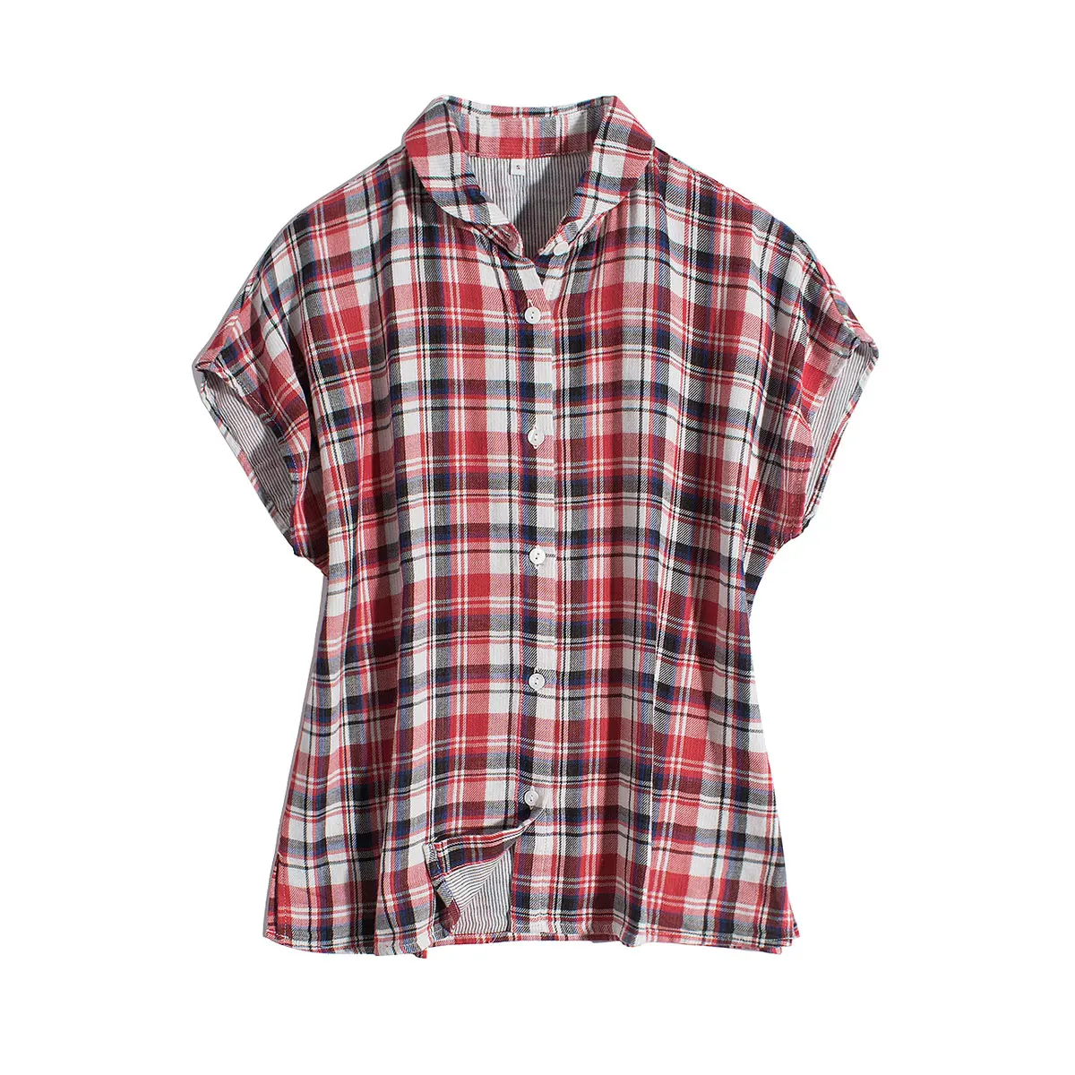 

Summer New Women Loose All-match Basic Japan Style Plaid Comfortable Breathable Water Washed Double Layer Cotton Shirts/Blouse