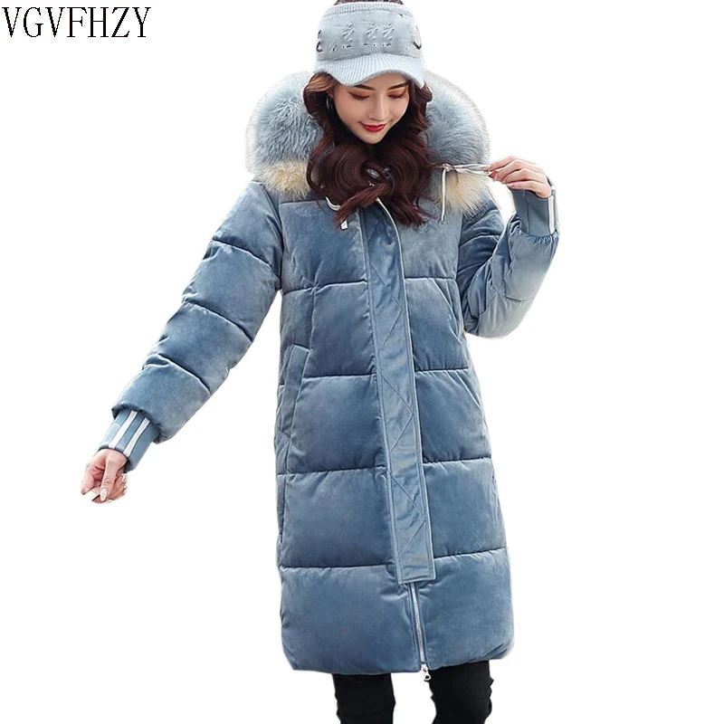 Женское бархатное пальто с капюшоном длинное зимнее утепленное хлопковое