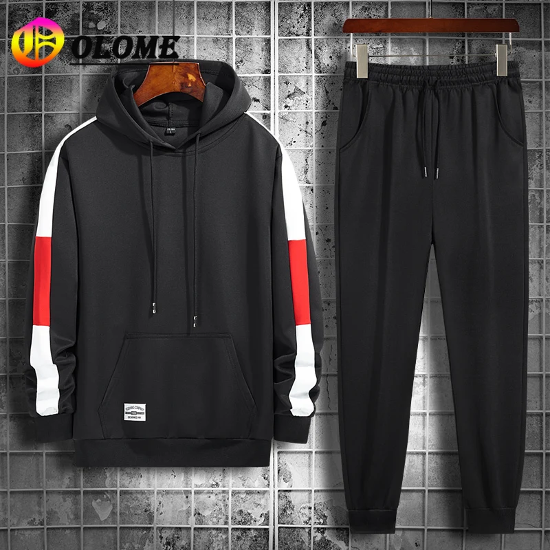 

Patchwork Casual Men Sweatpants and Hoodie Set Tracksuit Jogging Suit Male Fleece Workout 2 Piece Set Clothing Elastic Waist