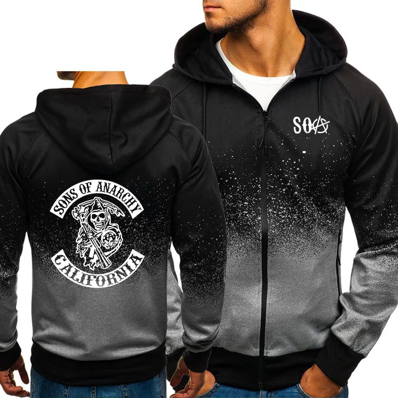 

2021 SOA Sons of anarchy child Sweatshirt SAMCRO Gradient Hoodies Men Streetwear Zipper Jacket Men Fleece Sportswear Male Hoody