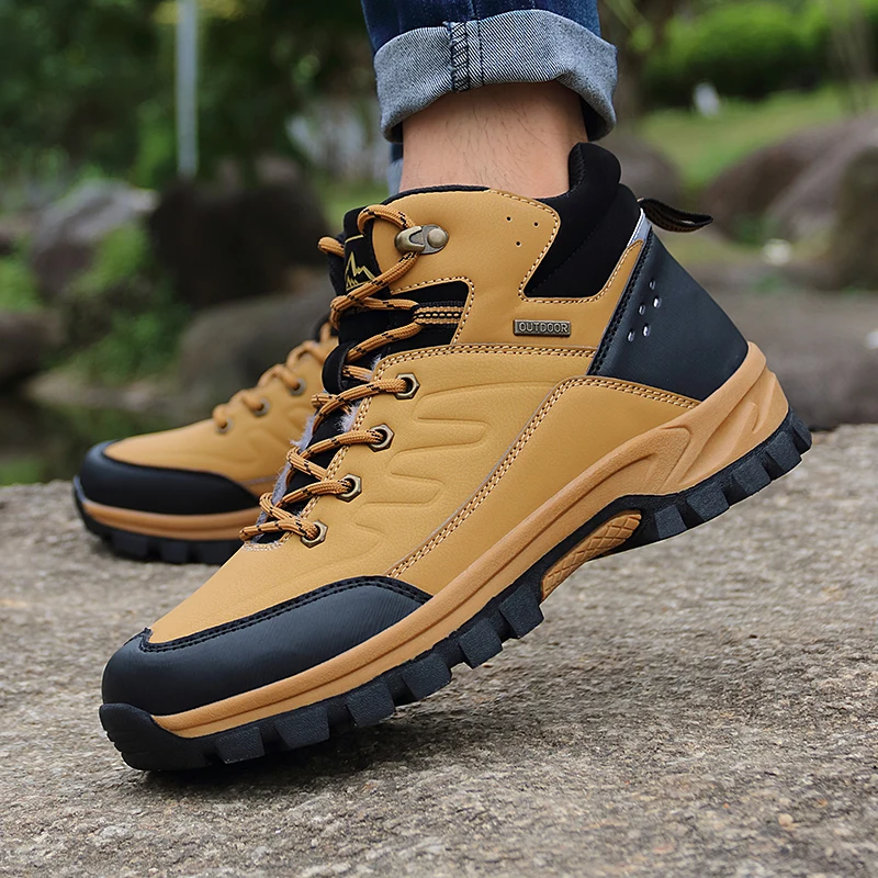 

Men Ankle Boots Wear Resisting Shoes leather plush warm snow Boots Comfortable Walking Sneakers Man Tactical Shoes winter boots