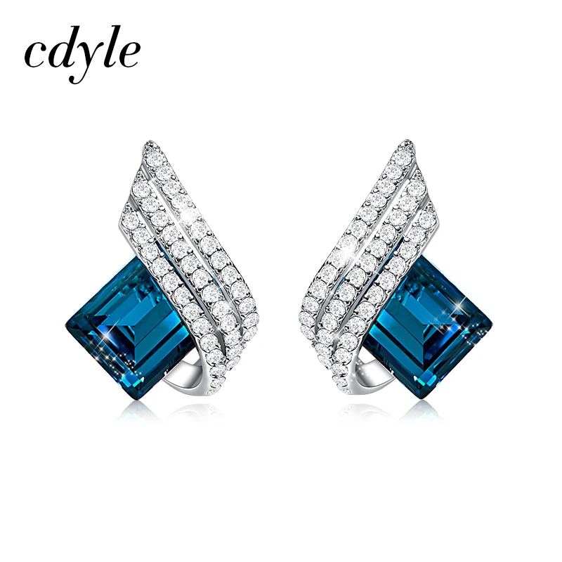 Cdyle, 925 пробы, серебряные серьги с крыльями, зеленый циркон, прямоугольные серьги-гвоздики для женщин, пирсинг, Модная бижутерия - Окраска металла: Светло-желтый, золотистый цвет