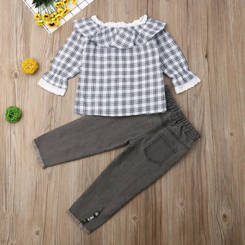 Одежда для девочек От 2 до 7 лет милая кружевная рубашка в клетку с оборками и