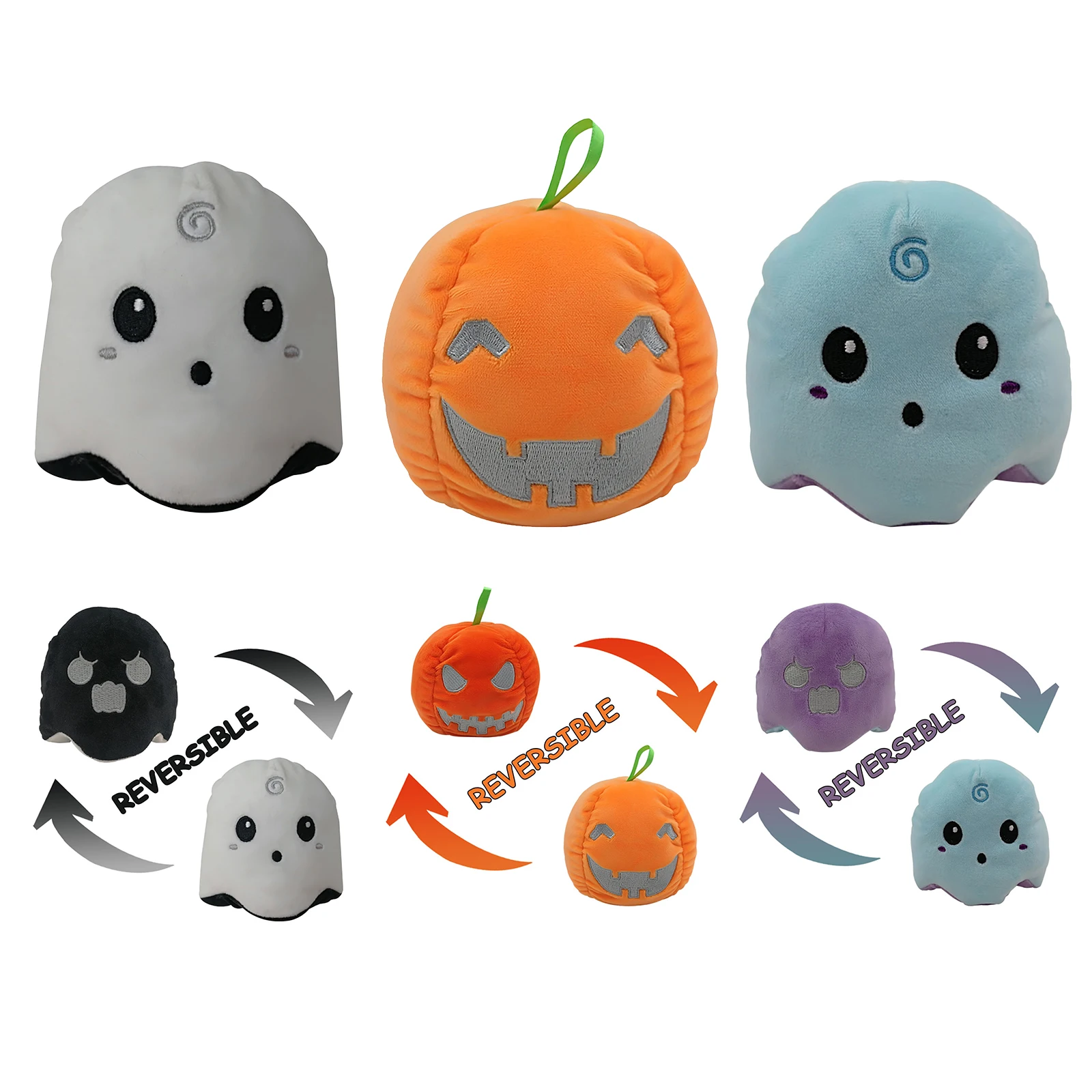 

Mood Reversible Ghost Soft Toy Emotion Ghost Double Sided Plush Reversible Pumpkin Plushie Doll Two-sided Flip