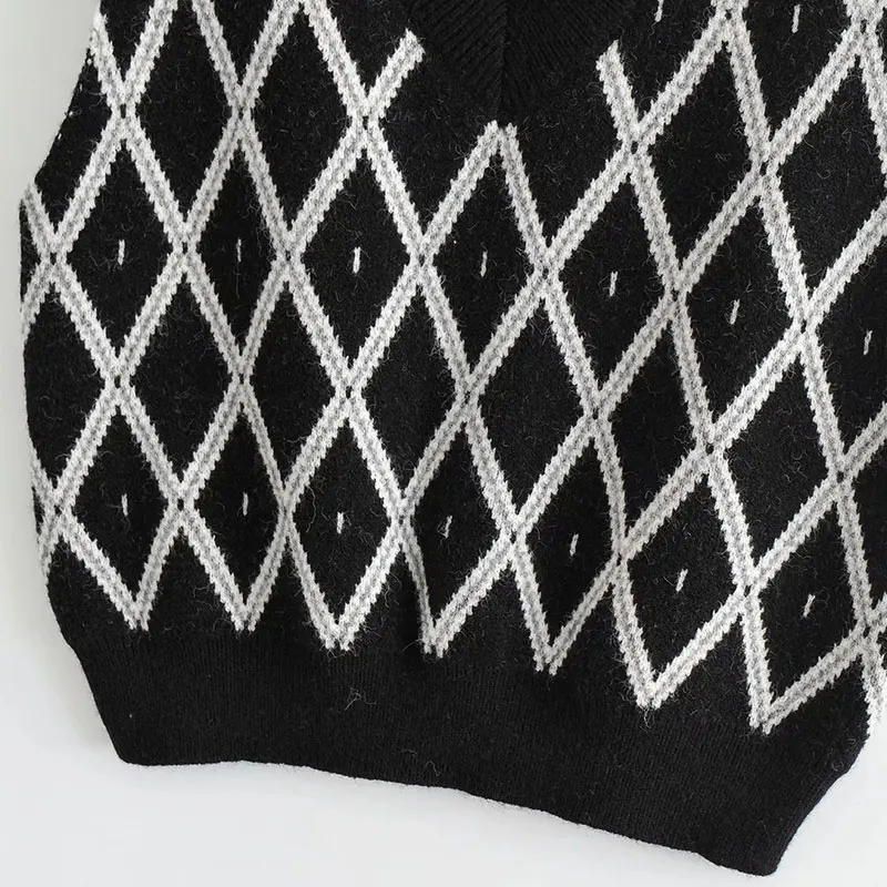 

Women's Spring and Autumn Vest lattice All-match Korean Style V-neck Knitted 2021 Sweater Leisure Student Sleeveless Female