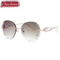 rhinestone sunglasses women titanium colored lenses fashion eyeglasses diamonds sun protection rimless eyewear for female