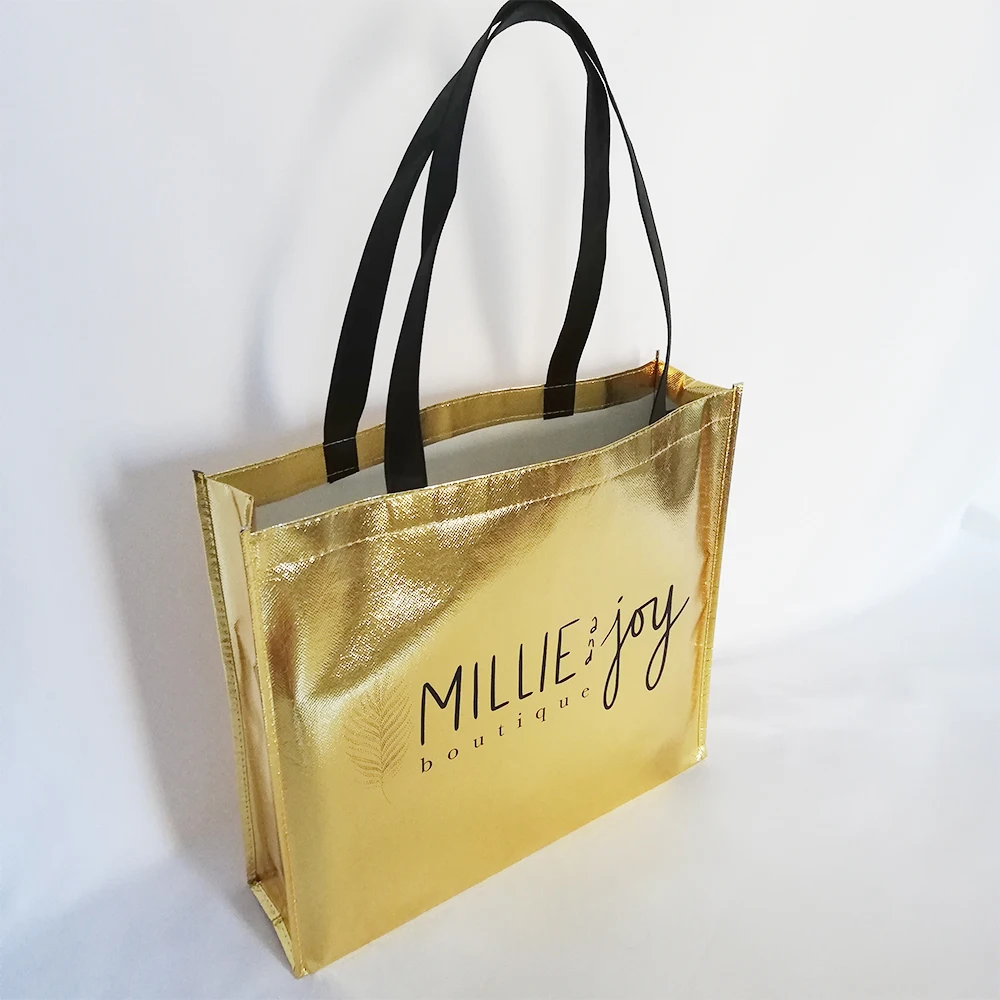 500 шт./лот сумки с логотипом на заказ золотые хозяйственные из нетканого