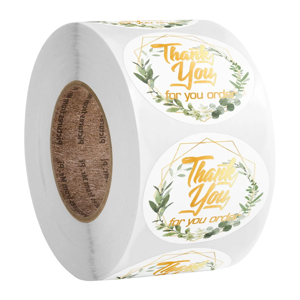 

500 шт., наклейки с цветочным рисунком и надписью «Thank You»