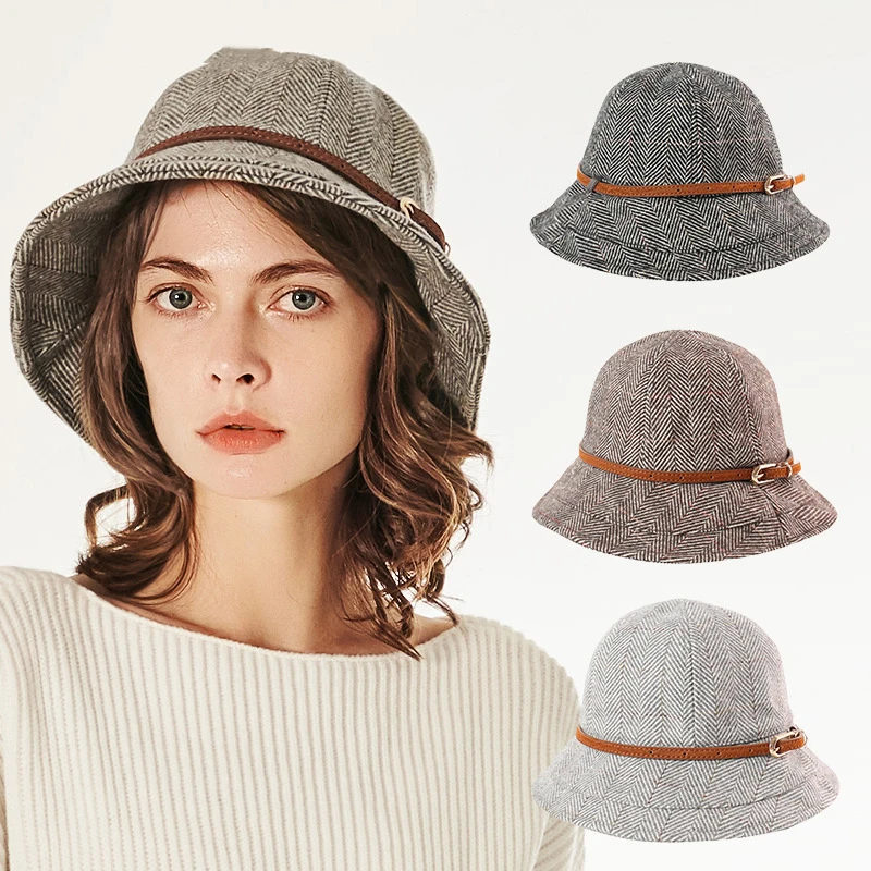 

2019 New Fashion Autumn Winter England Style Vintage Woman Fedora Hat Felt Caps Cloche Hats with Bucket hats LM036