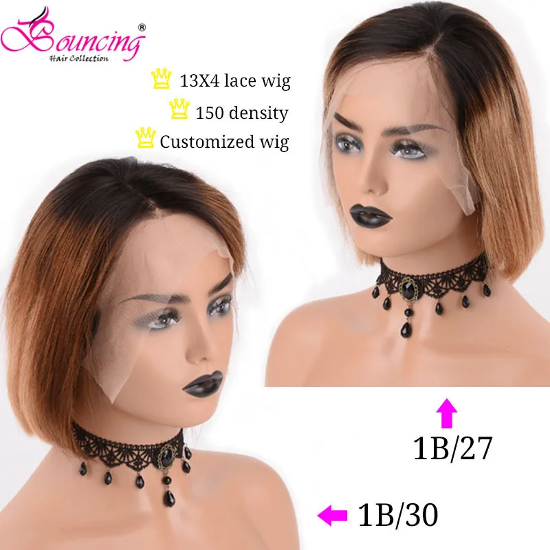 1B27 and 1B30 Прыгающие прямые 13*4 парики на кружеве 150 плотность короткие парики# 1BB/27B/30 боковая часть парики низкий коэффициент человеческих волос парик - Цвет: 1B27 and 1B30